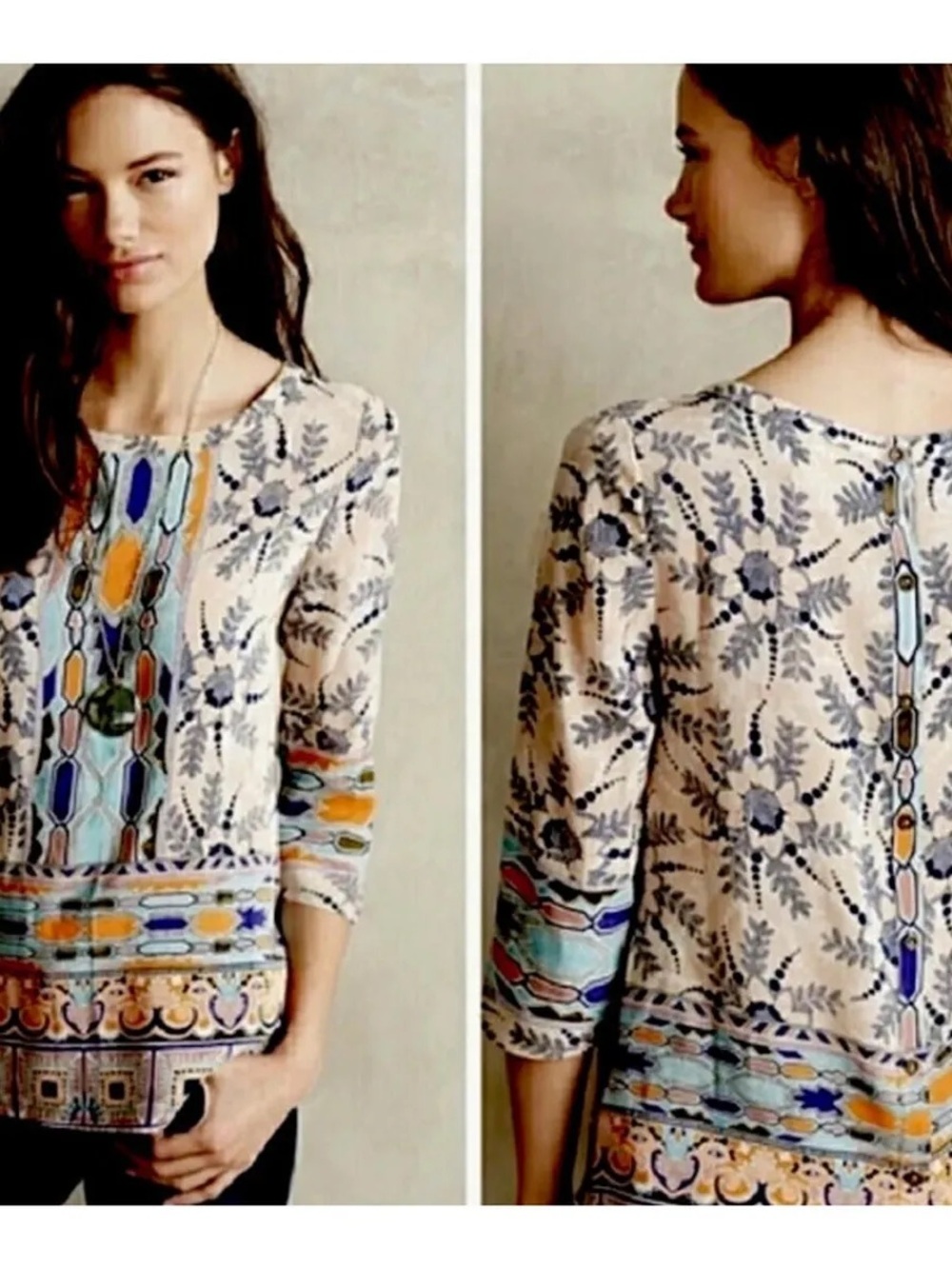 MAEVE Anthro SYDNEY Button Back Blouse 100% Silk 6 Maeve for Anthropologie